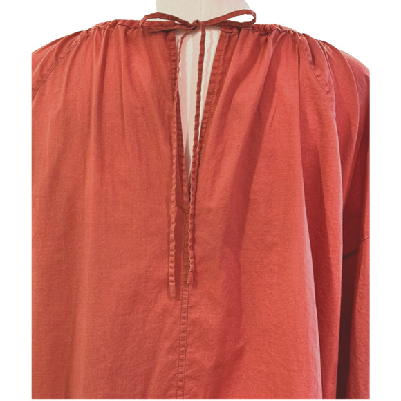 Everlane Sienna Brown Peasant Blouse Tie Back Neck Balloon Sleeves Size 12 - Picture 6 of 10
